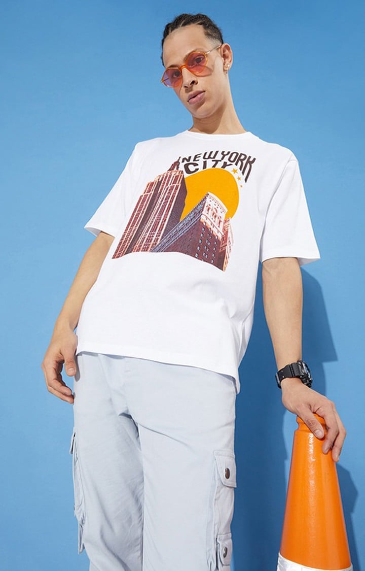 Men's White Graphics Boxy T-Shirt