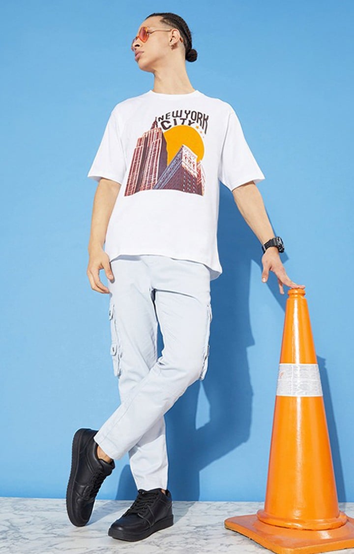 Men's White Graphics Boxy T-Shirt