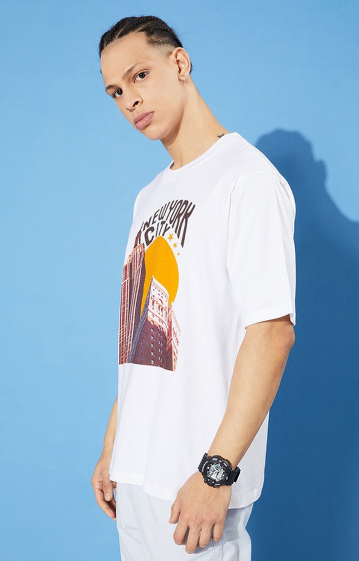 Men's White Graphics Boxy T-Shirt