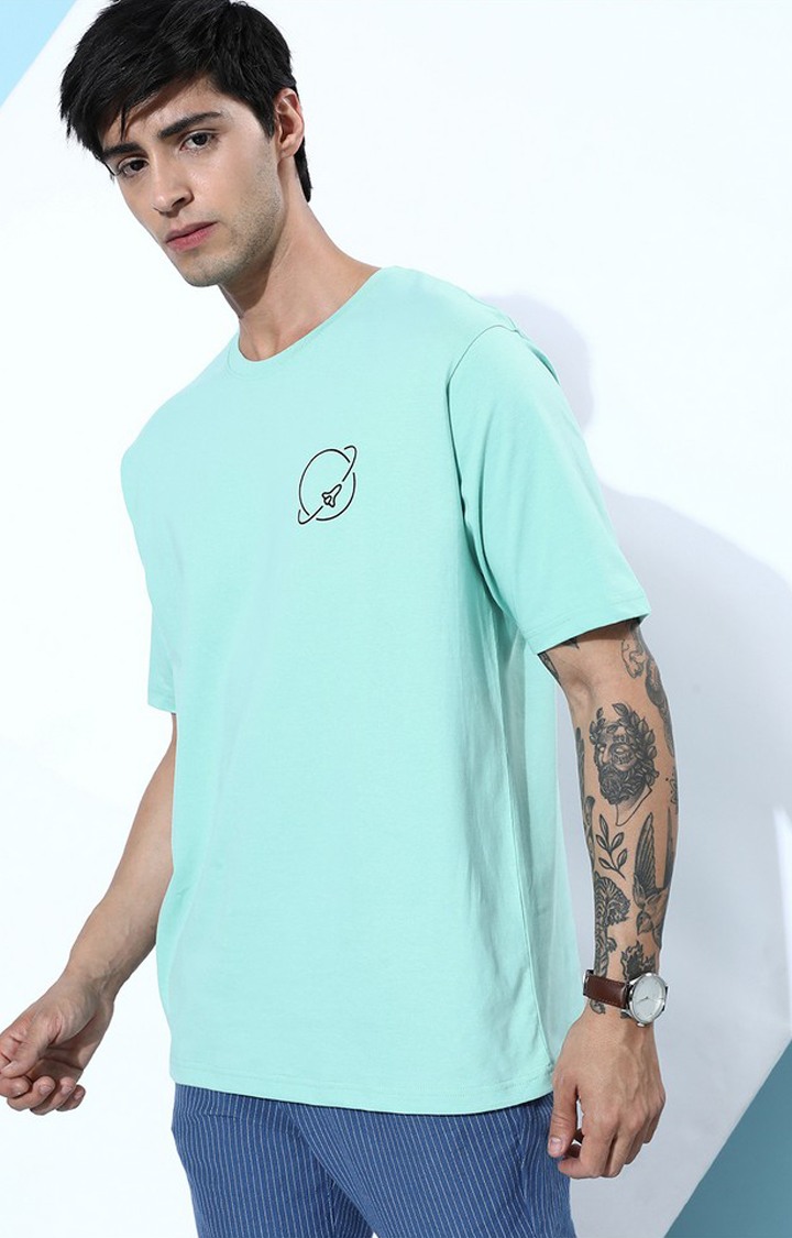 Men's Blue Cotton Graphic Printed Oversized T-Shirt