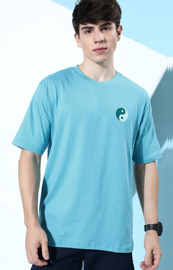 Men's Blue Cotton Graphic Printed Oversized T-Shirt