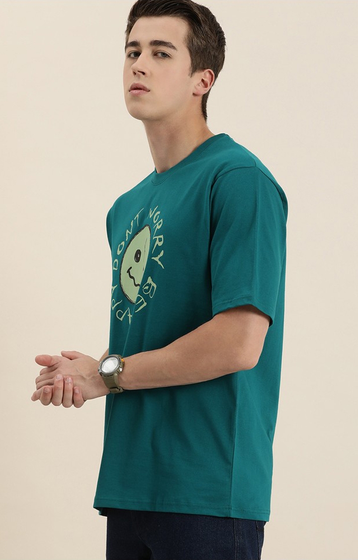 Dillinger | Men's Green Cotton Graphic Printed Oversized T-Shirt 2