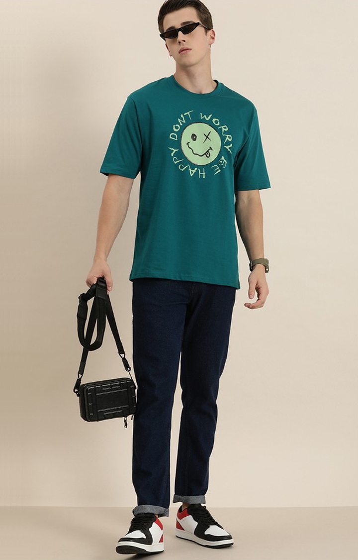 Dillinger | Men's Green Cotton Graphic Printed Oversized T-Shirt 1