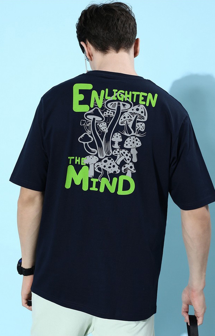 Dillinger | Men's Navy Blue Cotton Graphic Printed Oversized T-Shirt