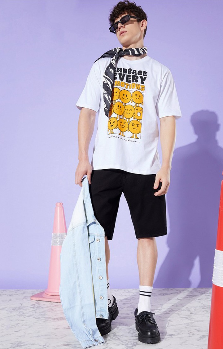 Men's White Graphics Oversized T-Shirts