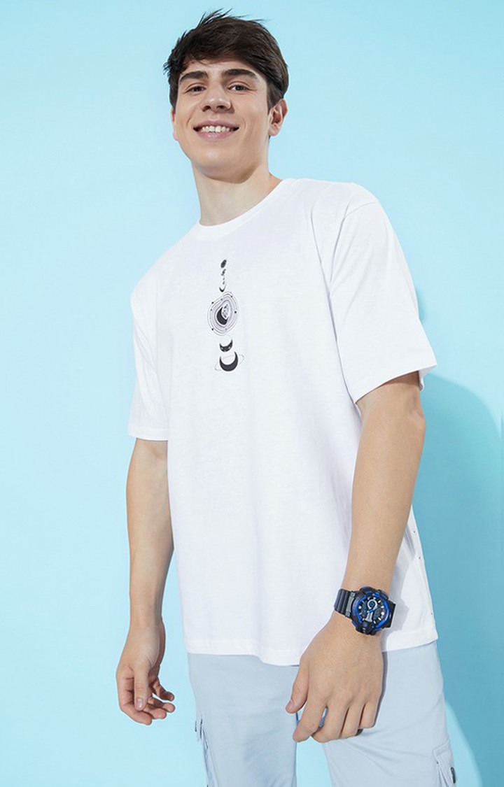 Men's White Graphics Oversized T-Shirts