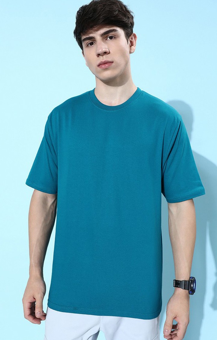 Men's Blue Cotton Graphic Printed Oversized T-Shirt