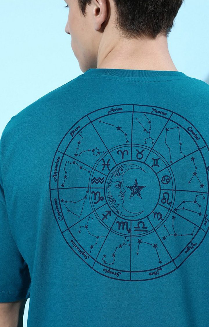 Men's Blue Cotton Graphic Printed Oversized T-Shirt