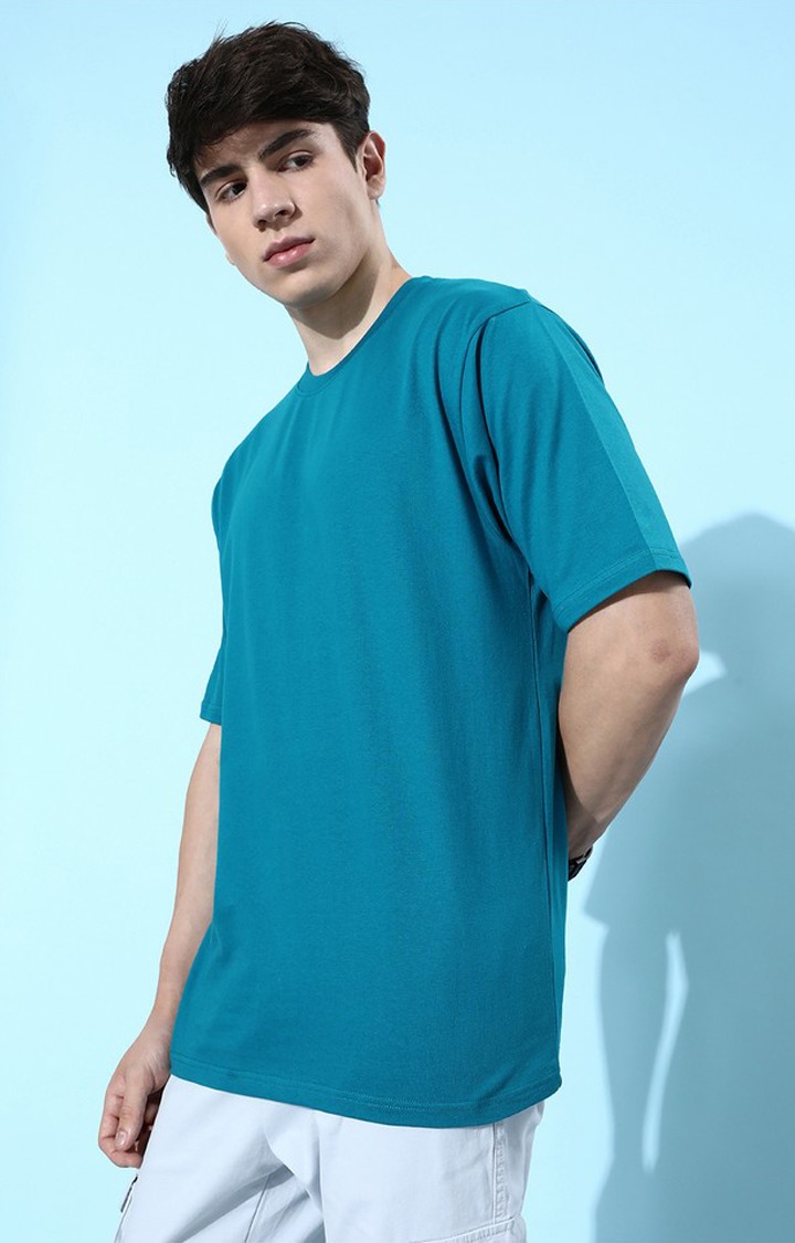 Men's Blue Cotton Graphic Printed Oversized T-Shirt