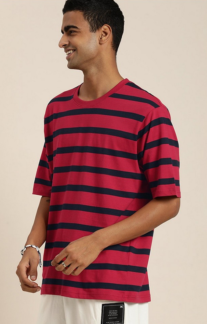 Men's Red & White Striped Oversized T-Shirt
