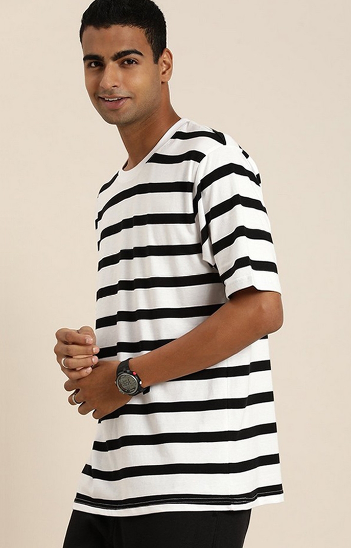 Men's White & Black Striped Oversized T-Shirt