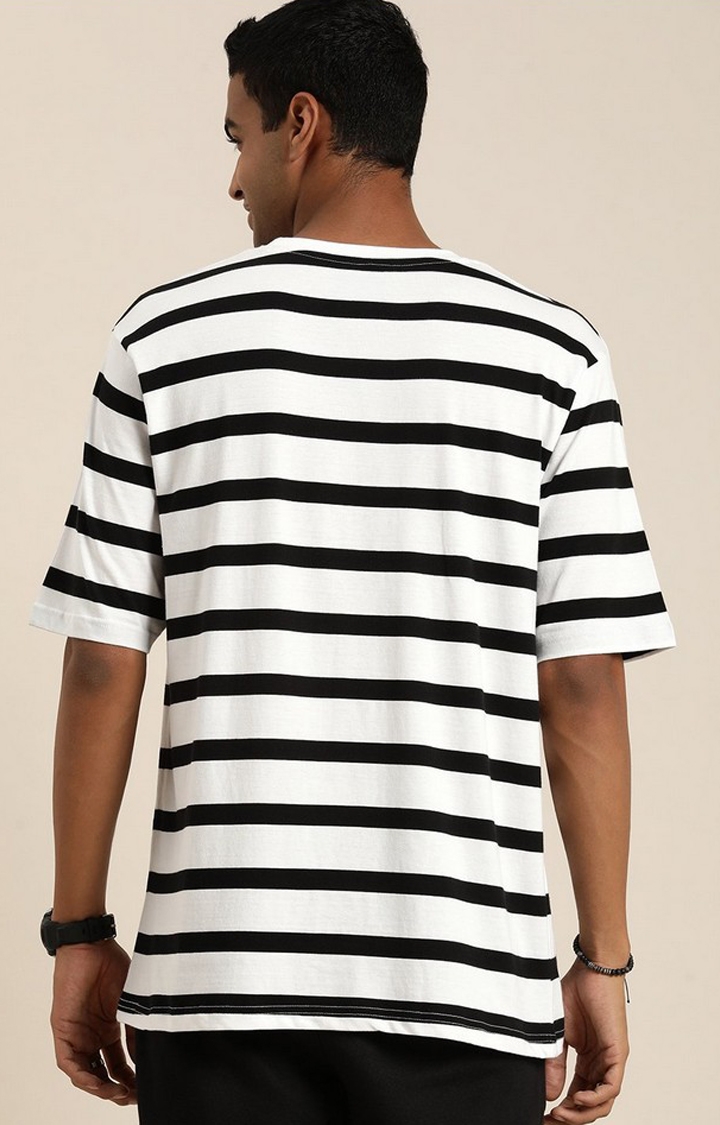 Men's White & Black Striped Oversized T-Shirt