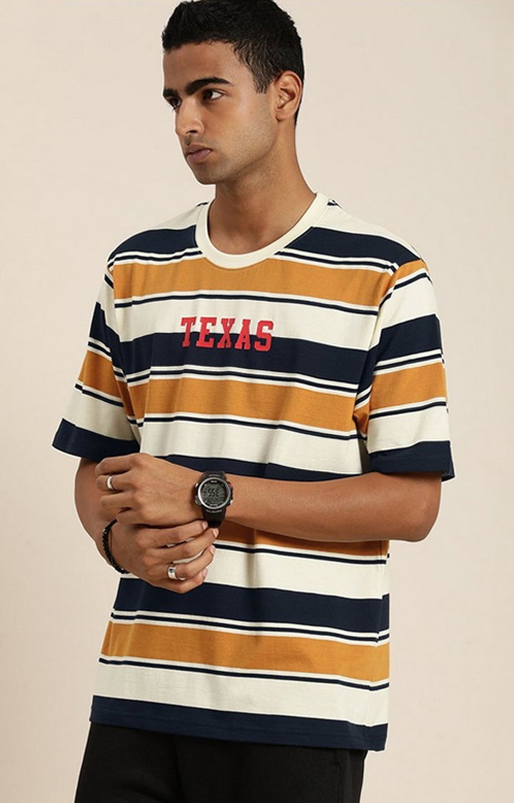 Men's Multicolour Striped Oversized T-Shirt