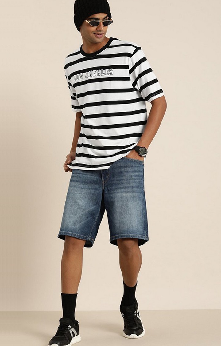 Men's White & Black Striped Oversized T-Shirt