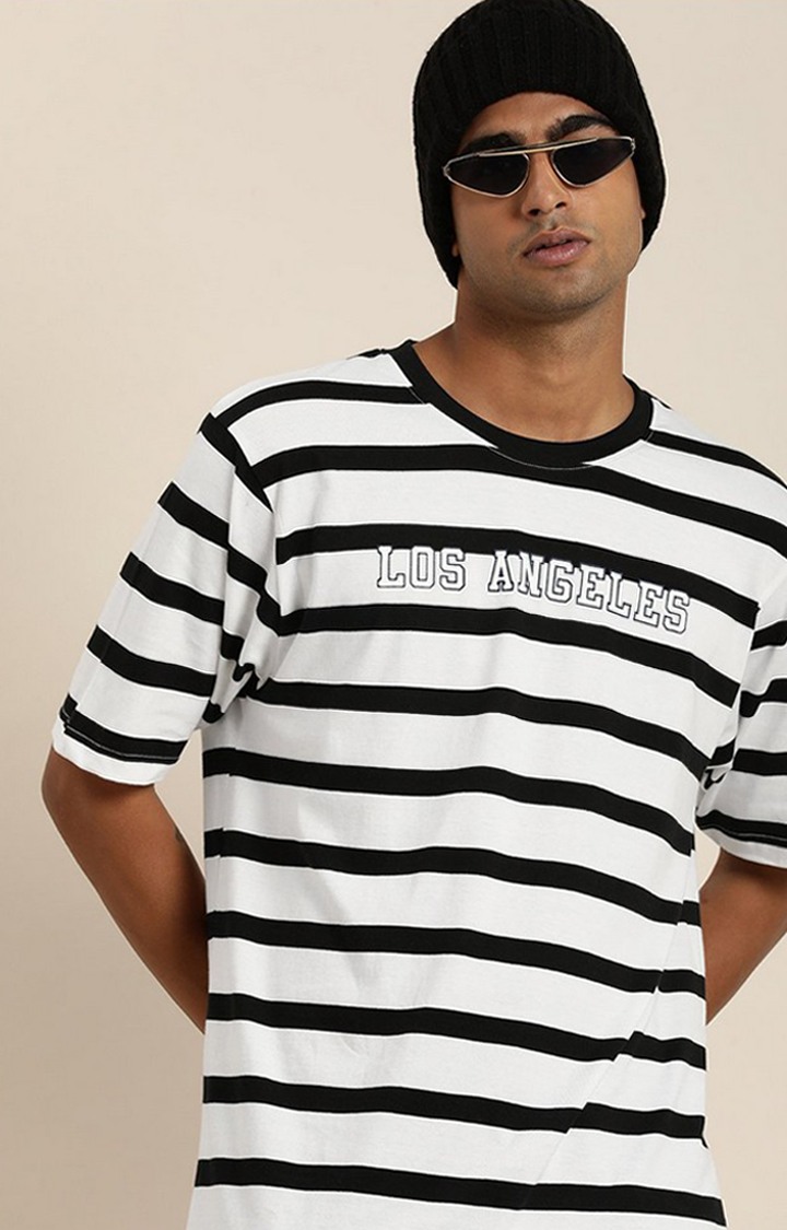 Men's White & Black Striped Oversized T-Shirt