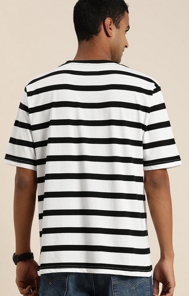 Men's White & Black Striped Oversized T-Shirt