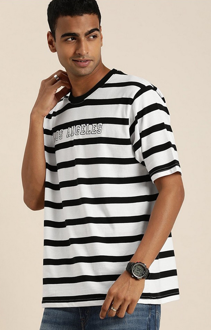 Dillinger | Men's White & Black Striped Oversized T-Shirt