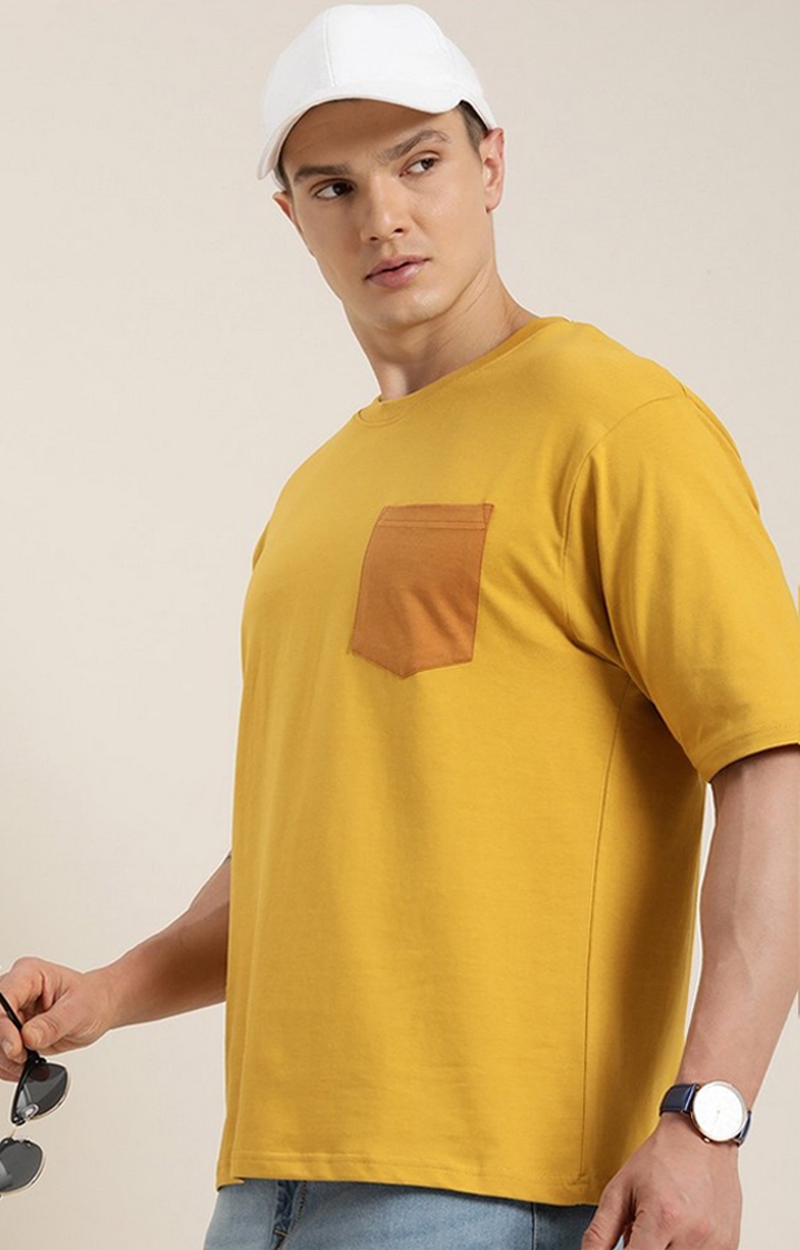 Men's Mustard Solid Oversized T-Shirt
