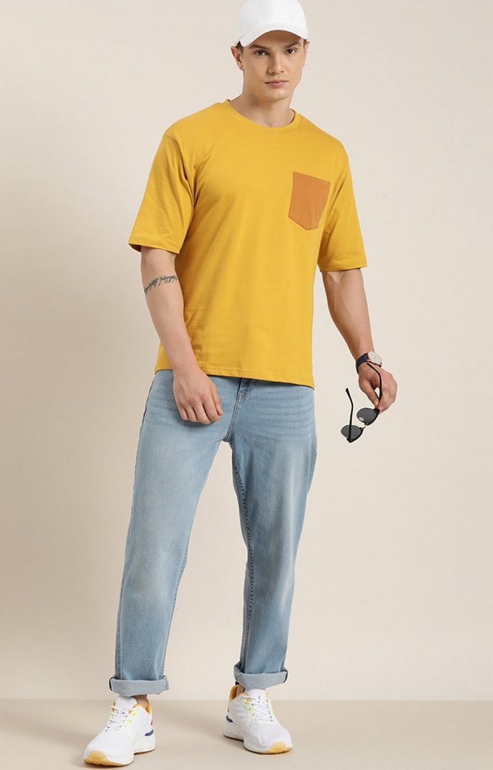 Men's Mustard Solid Oversized T-Shirt