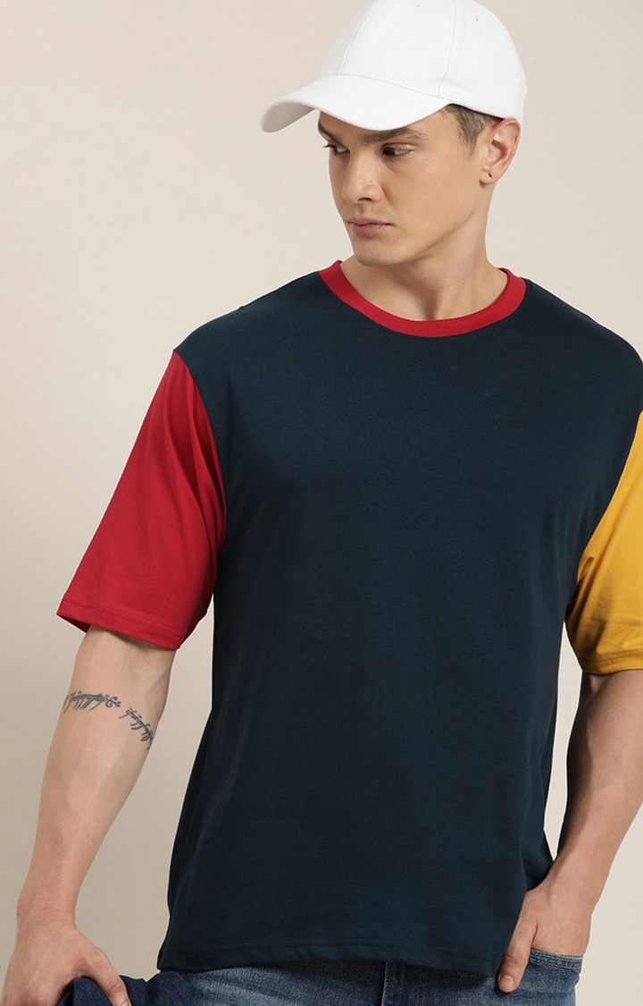 Men's Navy Colourblock Oversized T-Shirt