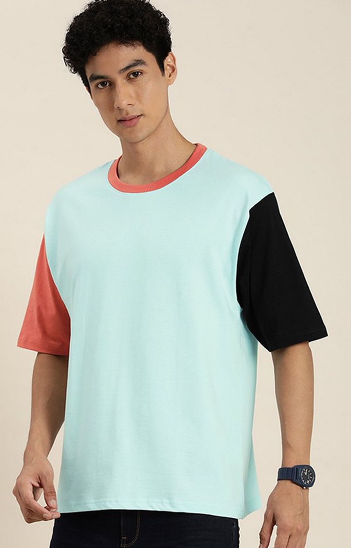 Men's Blue Colourblock Oversized T-Shirt