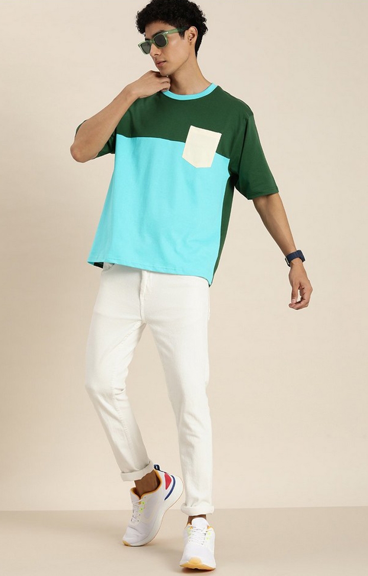 Men's Multicolour Colourblock Oversized T-Shirt