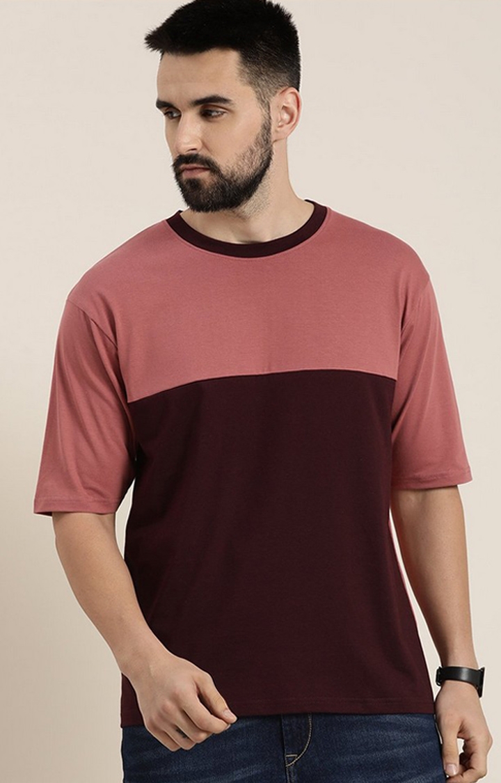 Men's Pink Colourblock Oversized T-Shirt
