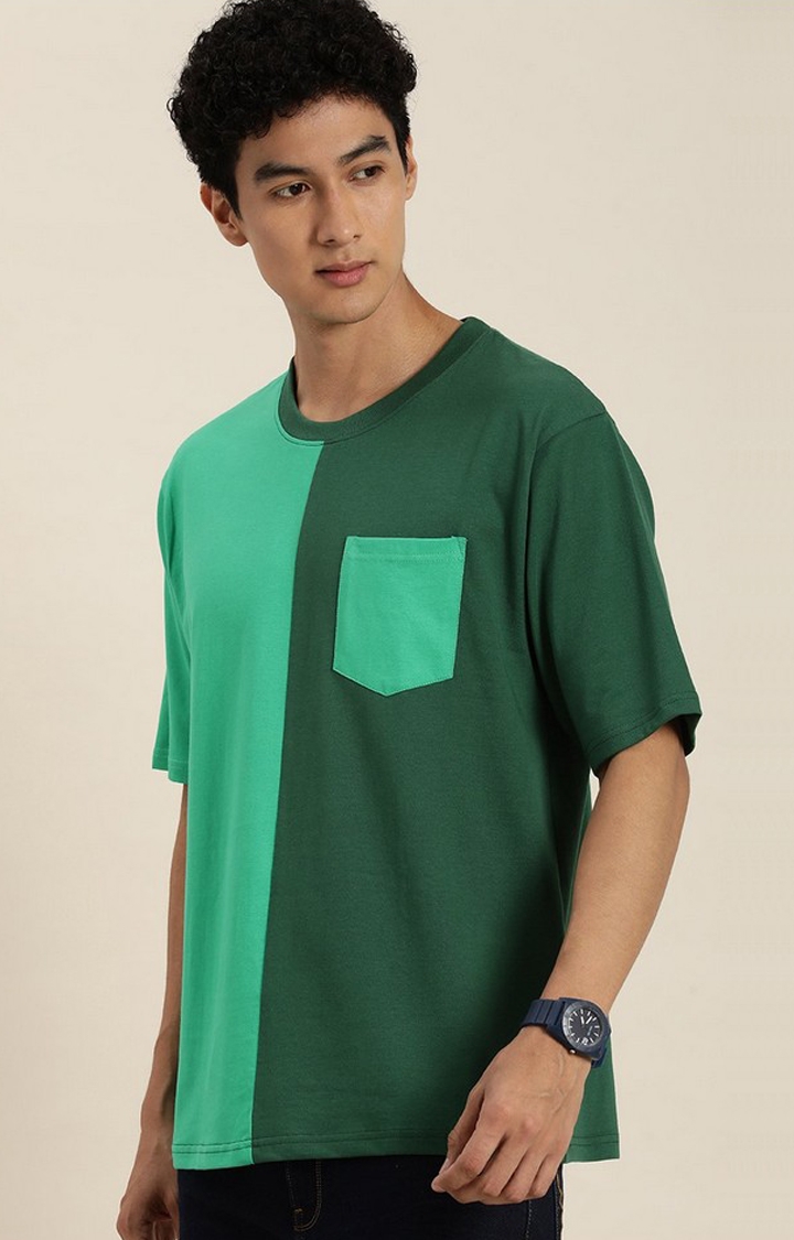 Men's Green Colourblock Oversized T-Shirt