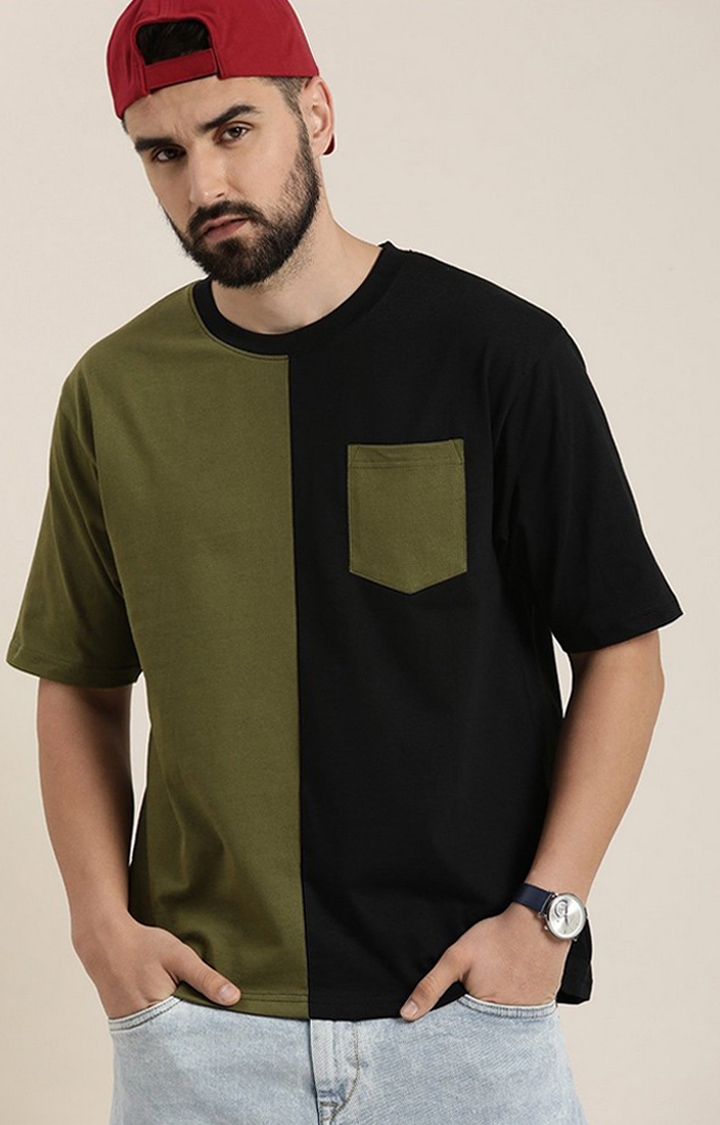Dillinger | Men's Olive Colourblock Oversized T-Shirt