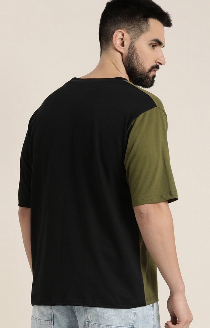 Men's Olive Colourblock Oversized T-Shirt