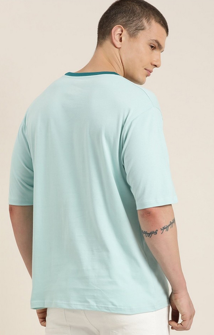 Men's Light Blue Colourblock Oversized T-Shirt