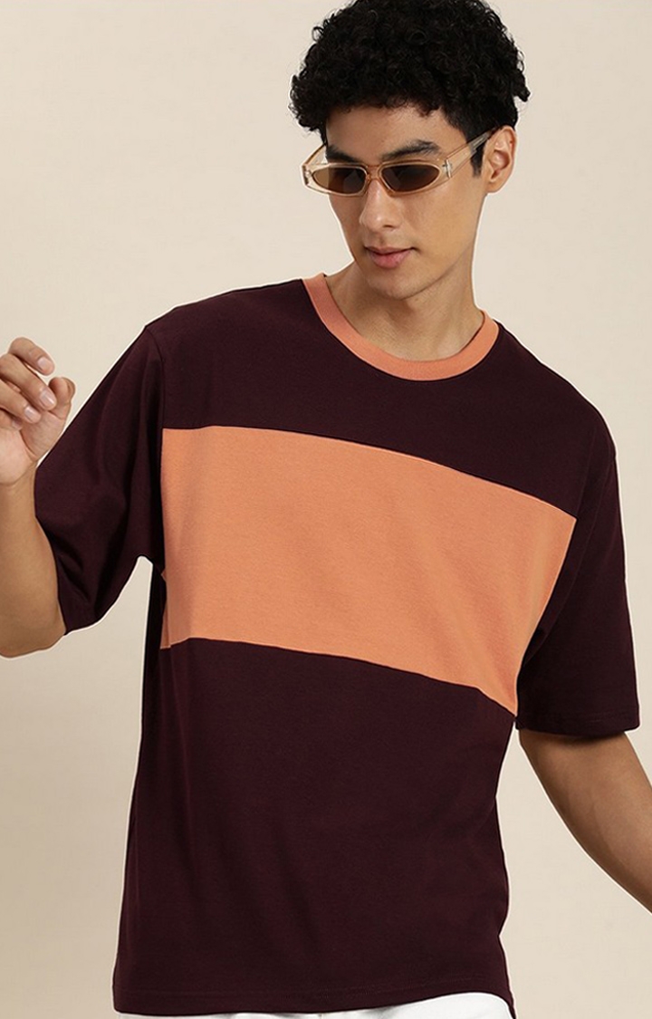 Dillinger | Men's Maroon Colourblock Oversized T-Shirt
