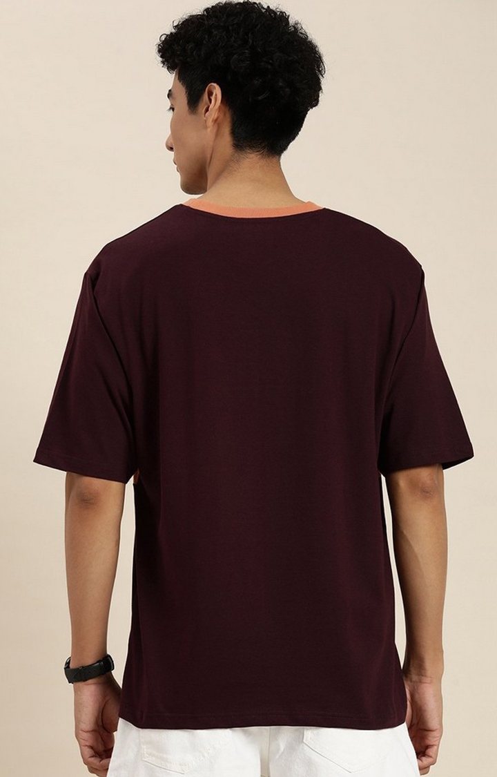 Men's Maroon Colourblock Oversized T-Shirt