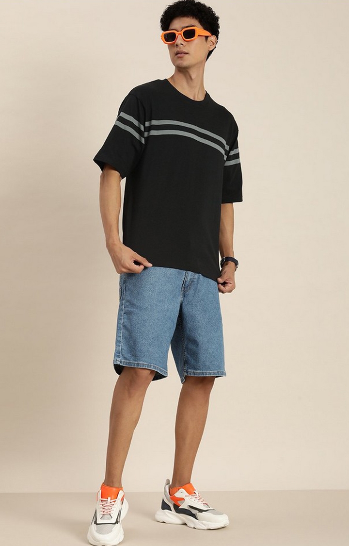 Men's Black Striped Oversized T-Shirt