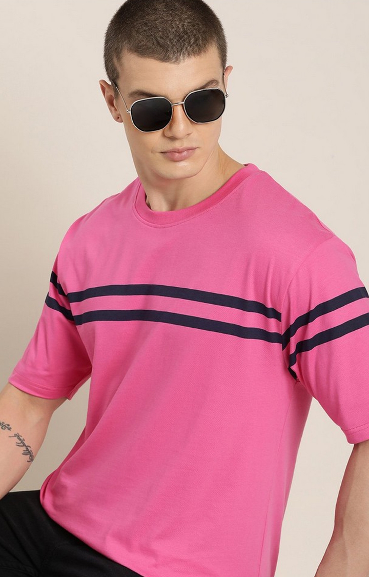 Men's Pink Striped Oversized T-Shirt