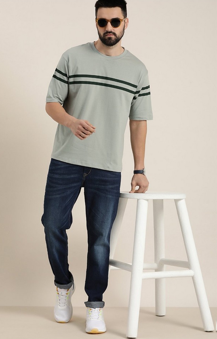 Men's Grey Striped Oversized T-Shirt