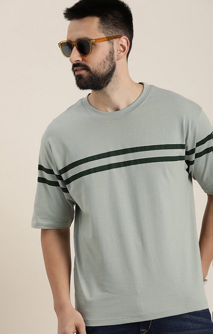 Dillinger | Men's Grey Striped Oversized T-Shirt