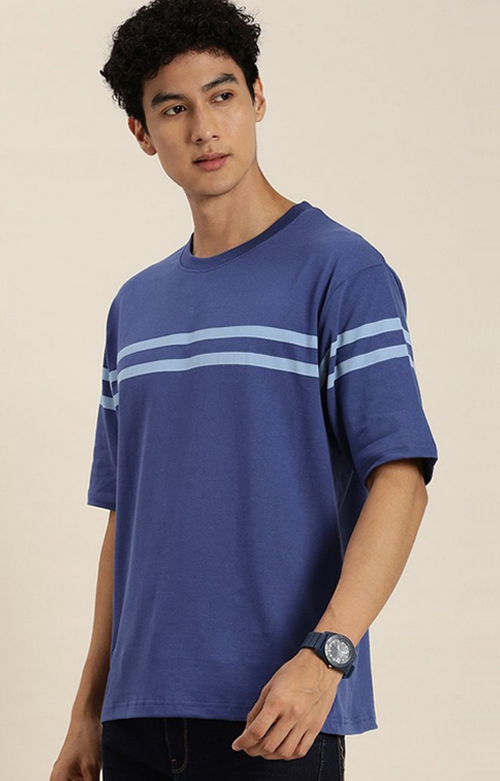 Men's Navy Blue Striped Oversized T-Shirt