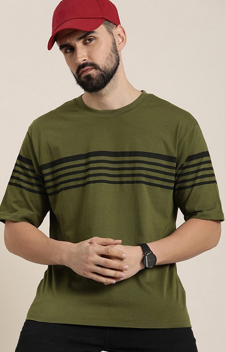 Dillinger | Men's Olive Striped Oversized T-Shirt