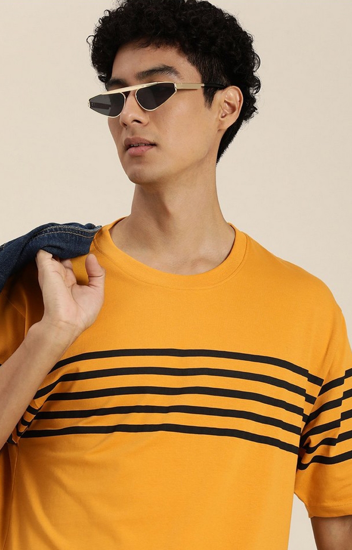 Men's Mustard Striped Oversized T-Shirt
