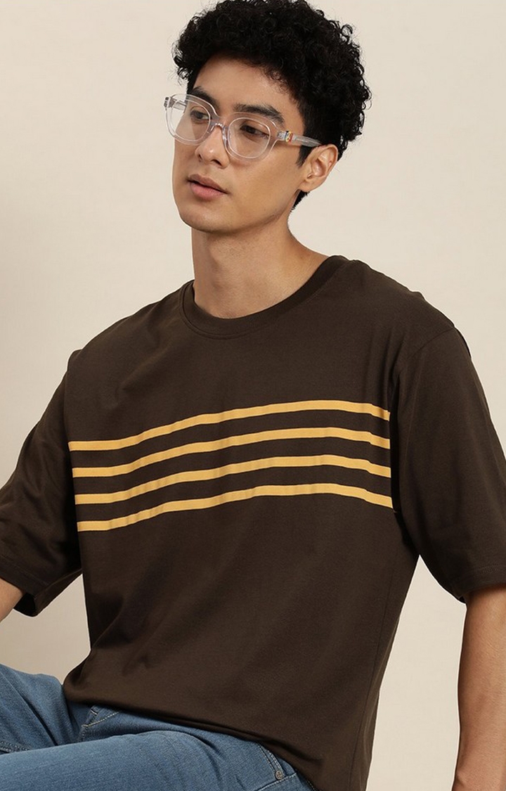 Men's Brown Striped Oversized T-Shirt