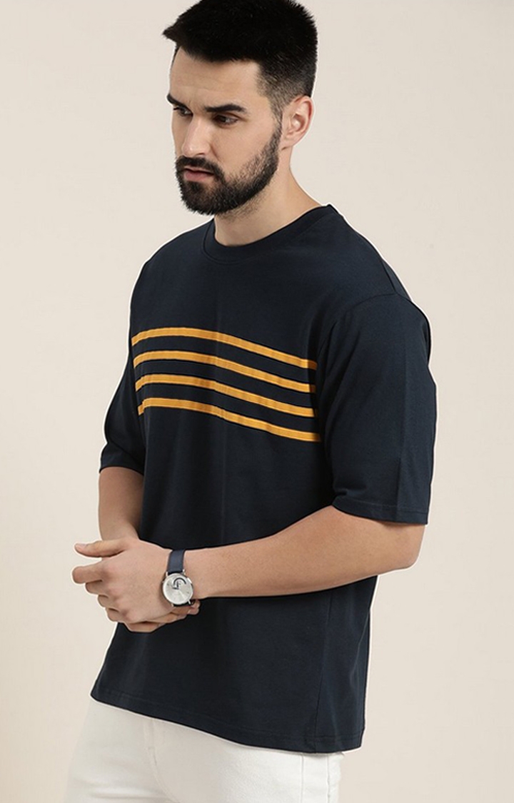 Dillinger | Men's Navy Blue Striped Oversized T-Shirt