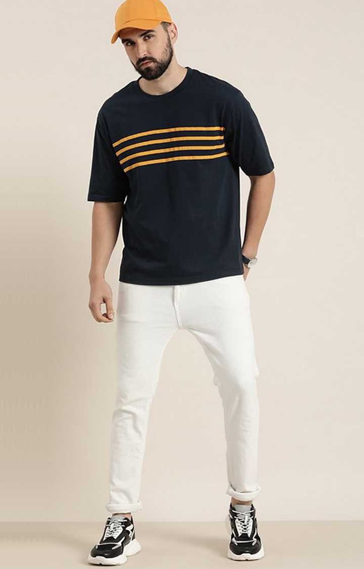 Men's Navy Blue Striped Oversized T-Shirt