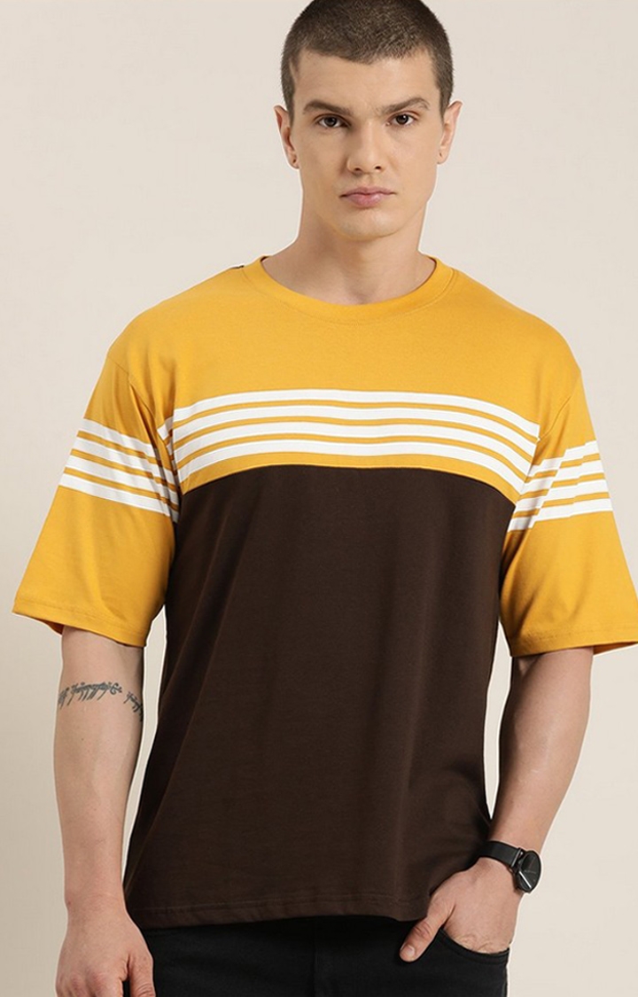 Dillinger | Men's Yellow & Brown Striped Oversized T-Shirt
