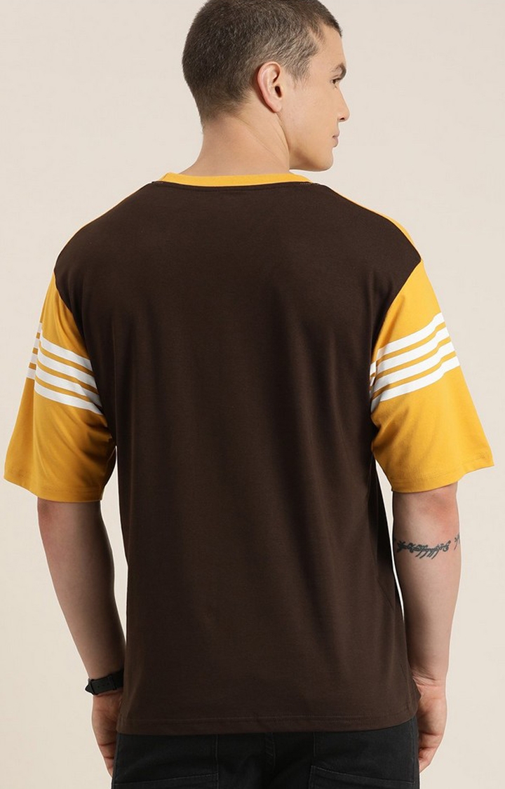 Men's Yellow & Brown Striped Oversized T-Shirt