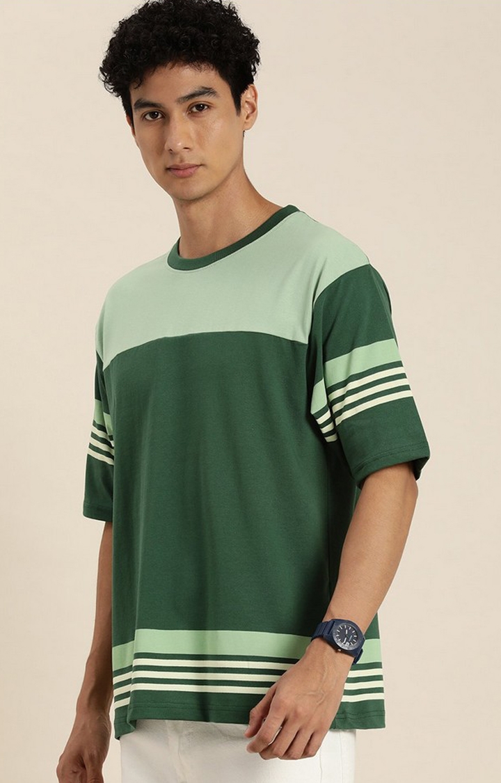 Men's Green Colourblock Oversized T-Shirt