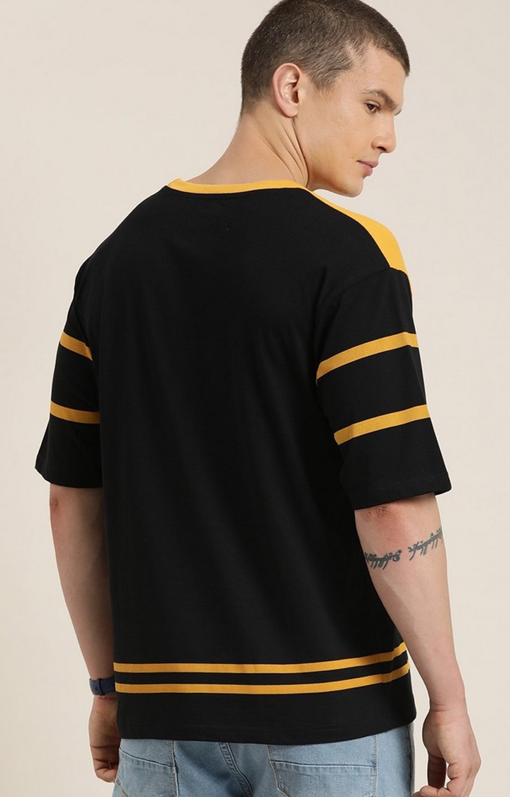 Men's Yellow & Black Colourblock Oversized T-Shirt