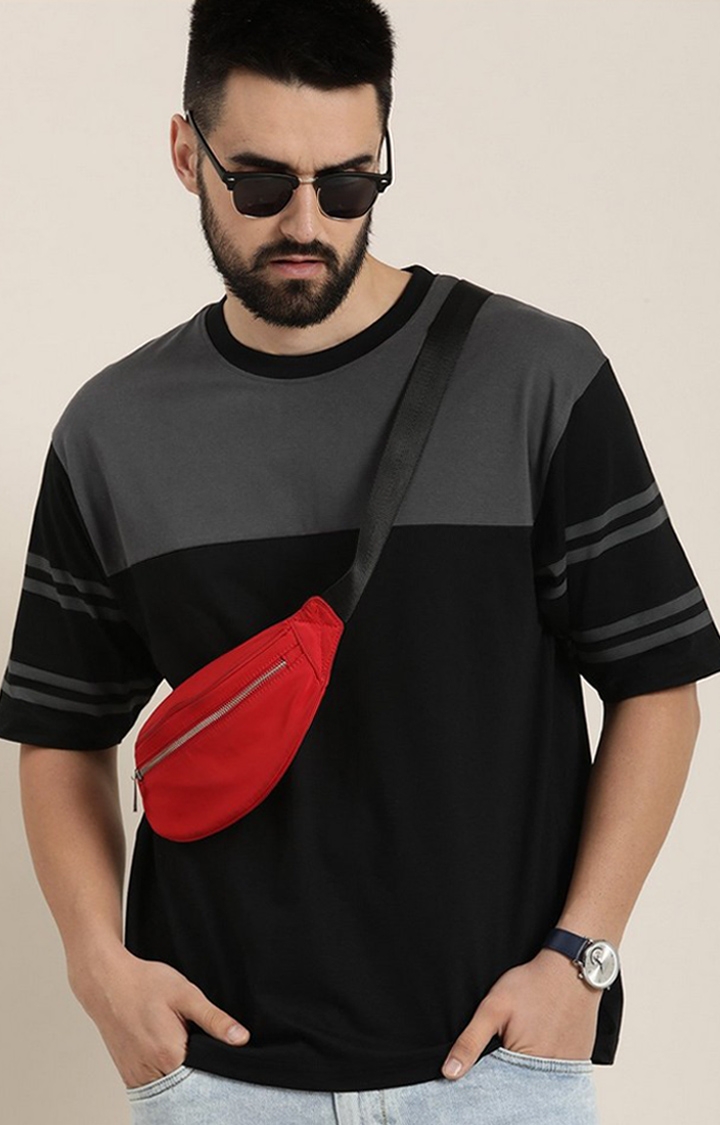 Men's Grey Colourblock Oversized T-Shirt