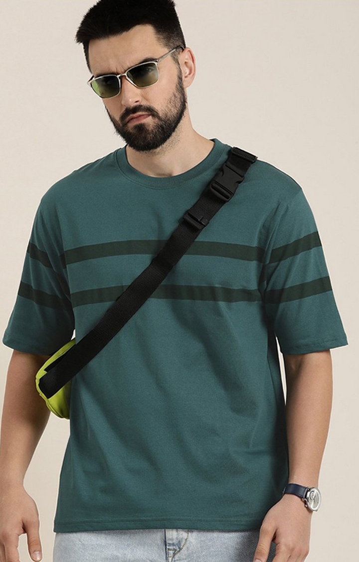 Dillinger | Men's Green Striped Oversized T-Shirt