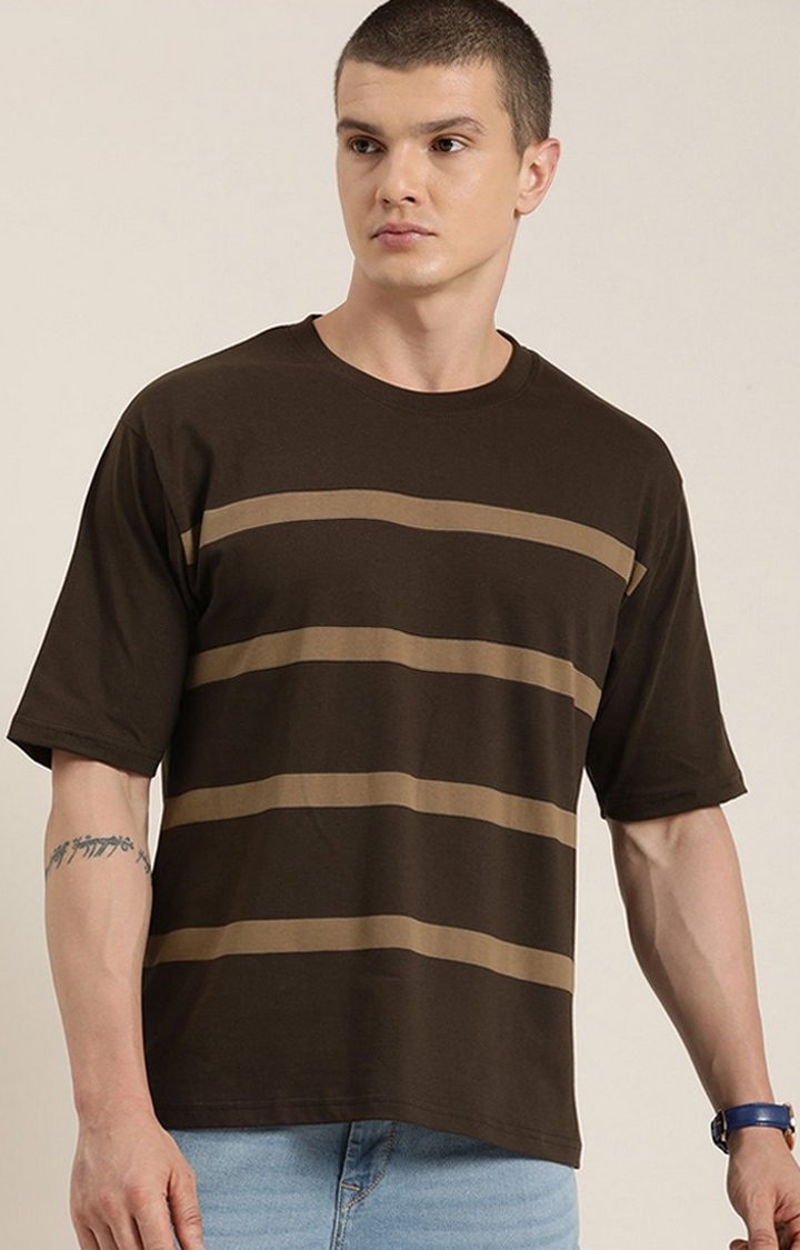 Dillinger | Men's Brown Striped Oversized T-Shirt